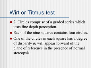 Timus Test 3 Tests for Binocular Single Vision | PPT