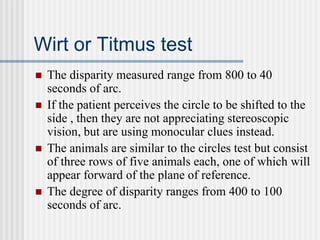Timus Test 3 Tests for Binocular Single Vision | PPT