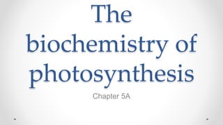 The
biochemistry of
photosynthesis
Chapter 5A
 