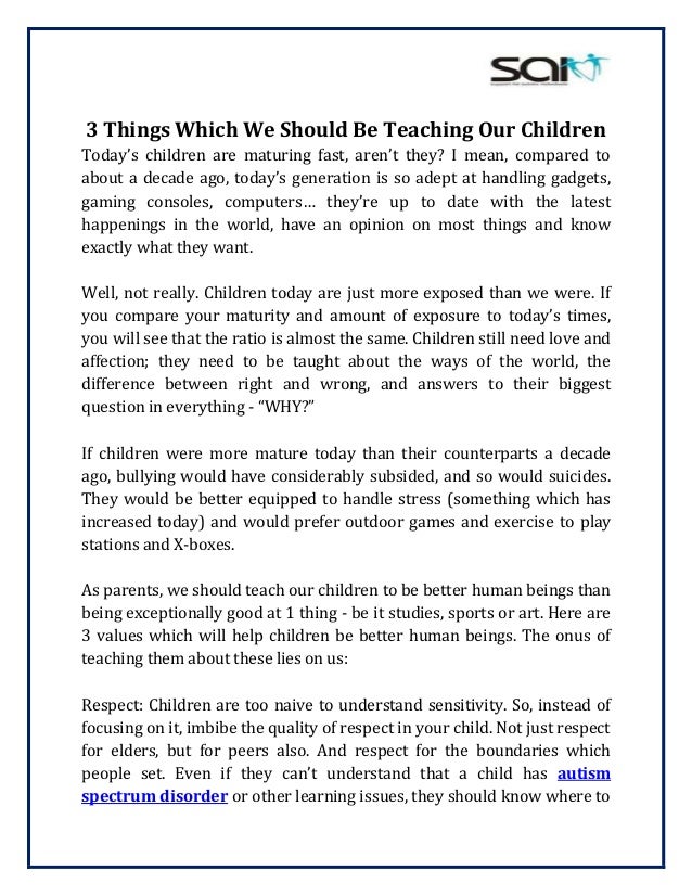 3 Things Which We Should Be Teaching Our Children