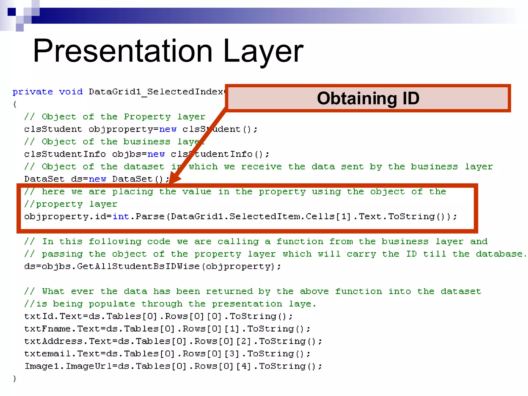 Presentation Layer Obtaining ID 
