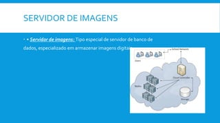 SERVIDOR DE IMAGENS
 • Servidor de imagens: Tipo especial de servidor de banco de
dados, especializado em armazenar imagens digitais.
 