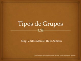 Mag. Carlos Manuel Ruiz Zamora
Curso Dinámicas de Grupos Universidad Nacional Toribio Rodríguez de Mendoza
 