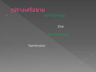  Bus Topology
Star
• Bus Topology
Terminator
 