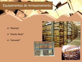 Equipamentos de Armazenamento  “ Shelving” “ Gravity Racks” “ Carousels” 