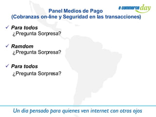 Para todos  ¿Pregunta Sorpresa? Ramdom  ¿Pregunta Sorpresa? Para todos   ¿Pregunta Sorpresa? Panel Medios de Pago  (Cobranzas on-line y Seguridad en las transacciones) 