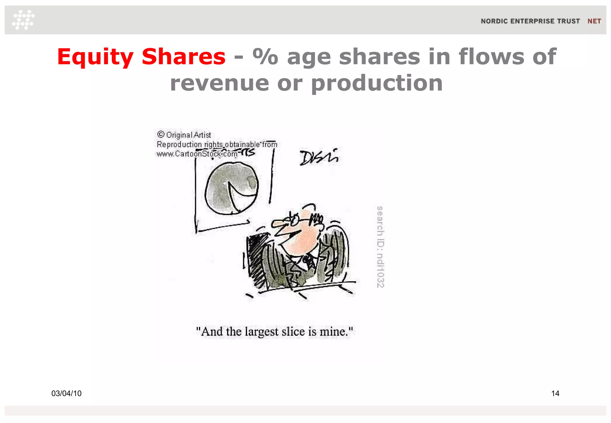 Equity Shares - % age shares in flows of
          revenue or production




03/04/10                                14
 