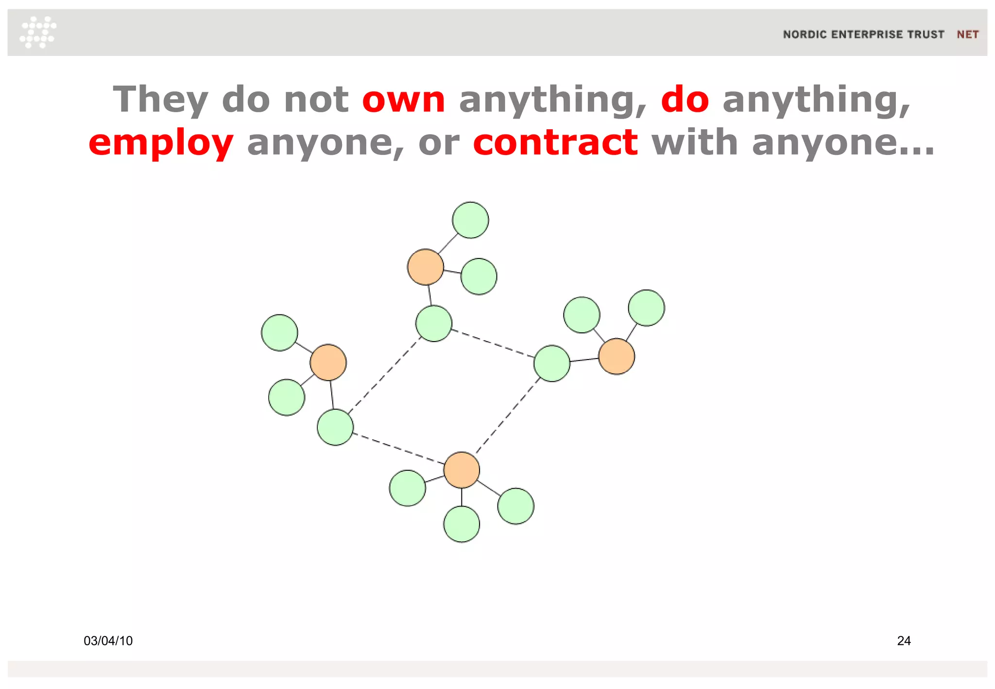 They do not own anything, do anything,
employ anyone, or contract with anyone...




03/04/10                               24
 