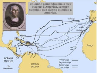 Colombo comandou mais três
viagens à América, sempre
supondo que tivesse atingido a
América.
 