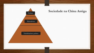 Sociedade na China AntigaNobres
Mercadores
Trabalhadores pobres
 