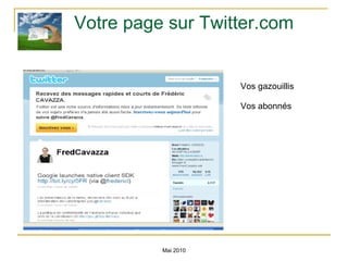 Votre page sur Twitter.com Mai 2010 Vos gazouillis Vos abonnés 