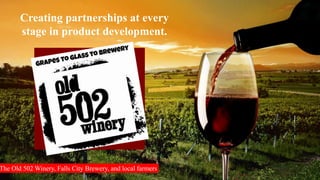 Creating partnerships at every
stage in product development.
The Old 502 Winery, Falls City Brewery, and local farmers
 