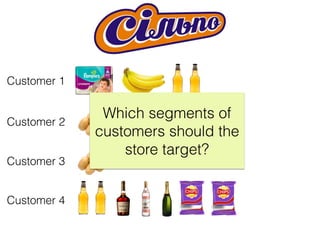 Customer 1
Customer 2
Customer 3
Customer 4
Which segments of
customers should the
store target?
 