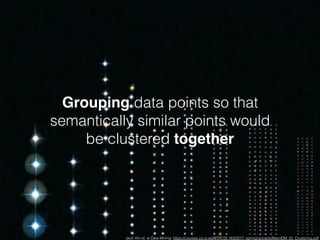 Jack Vilo et. al Data Mining: https://courses.cs.ut.ee/MTAT.03.183/2017_spring/uploads/Main/DM_05_Clustering.pdf
Grouping data points so that
semantically similar points would
be clustered together
 