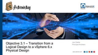 Joe Clarke
Principal ArchitectObjective 3.1 – Transition from a
Logical Design to a vSphere 6.x
Physical Design
 