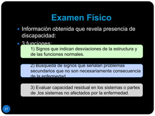 Preguntas modelo para comenzar la evaluación de la discapacidad en la habilidad de traslado1.- ¿Puede acostarse y levantarse de la cama sin ayuda?2.- ¿Puede sentarse y levantarse del inodoro sin ayuda?3.-¿ Puede entrar y salir de la bañera sin ayuda?18