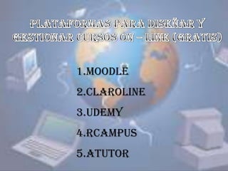 1.Moodle
2.Claroline
3.Udemy
4.Rcampus
5.Atutor
 
