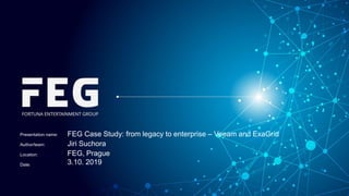 Presentation name:
Author/team:
Location:
Date:
FEG Case Study: from legacy to enterprise – Veeam and ExaGrid
Jiri Suchora
FEG, Prague
3.10. 2019
 