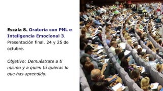 Escala 8. Oratoria con PNL e 
Inteligencia Emocional 3. 
Presentación final. 24 y 25 de 
octubre. 
Objetivo: Demuéstrate a...
