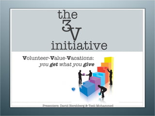 initiative Presenters: David Hershberg & Tseli Mohammed 3 V the V olunteer- V alue- V acations: you  get  what you  give 