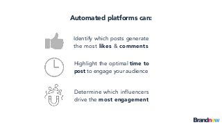 Identify which posts generate
the most likes & comments
Highlight the optimal time to
post to engage your audience
Determi...