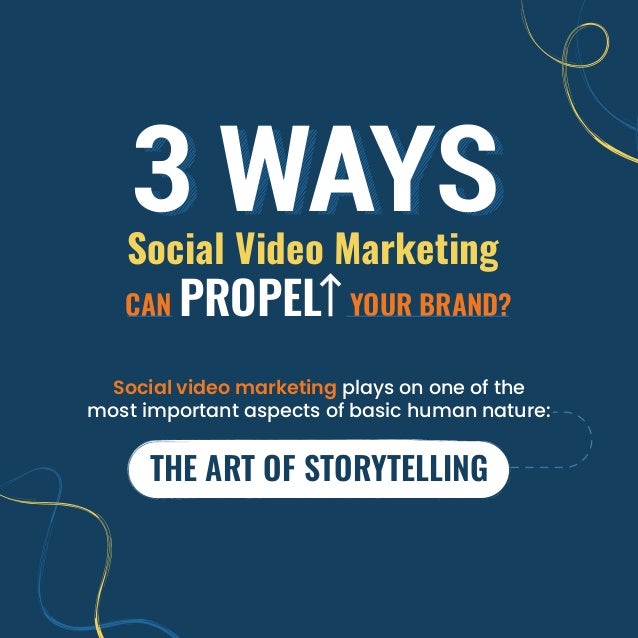 Social Video Marketing
3 WAYS
CAN PROPEL YOUR BRAND?
THE ART OF STORYTELLING
Social video marketing plays on one of the
most important aspects of basic human nature:
 