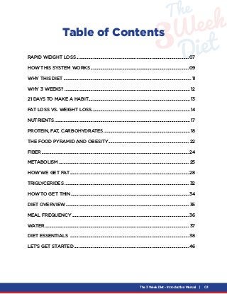 The 3 Week Diet - Introduction Manual | 03
RAPID WEIGHT LOSS��������������������������������������������������������������...