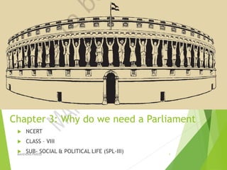 Chapter 3: Why do we need a Parliament
 NCERT
 CLASS – VIII
 SUB- SOCIAL & POLITICAL LIFE (SPL-III)MAHENDRA PAREEK 1
 