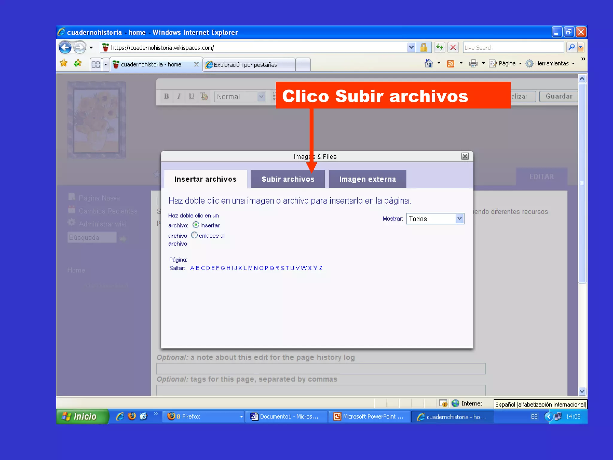 Clico Subir archivos 