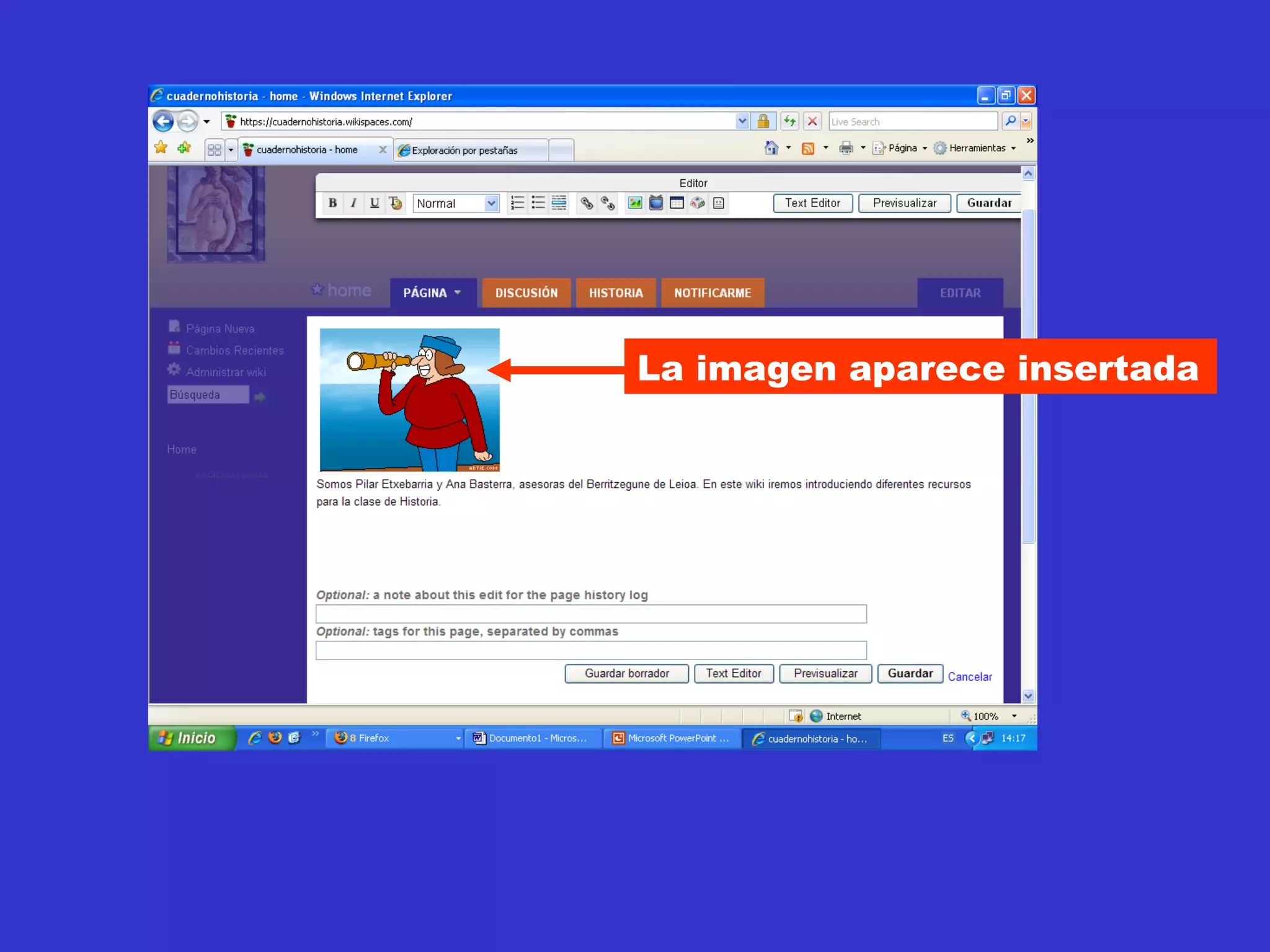 La imagen aparece insertada 