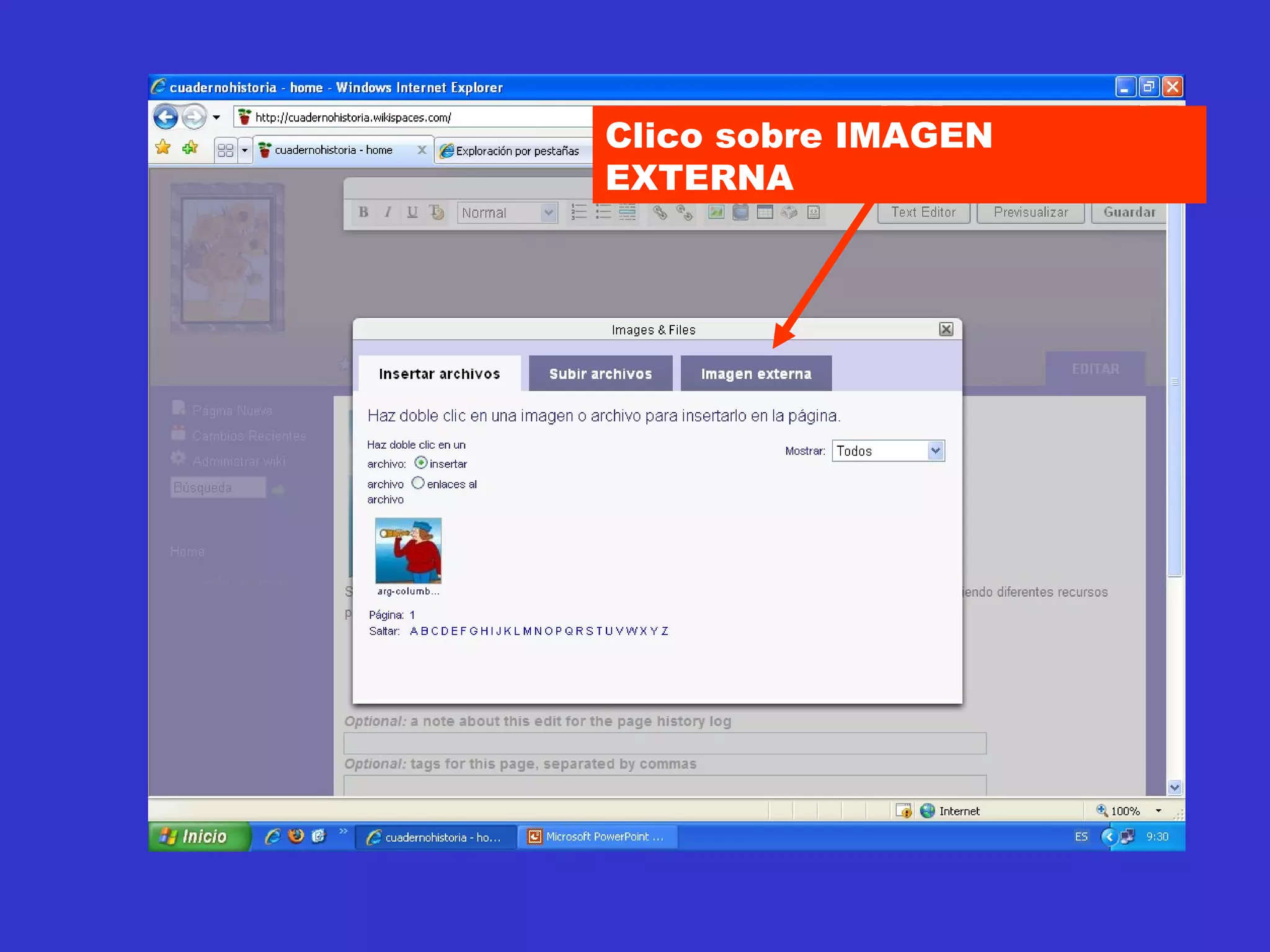 Clico sobre IMAGEN EXTERNA 
