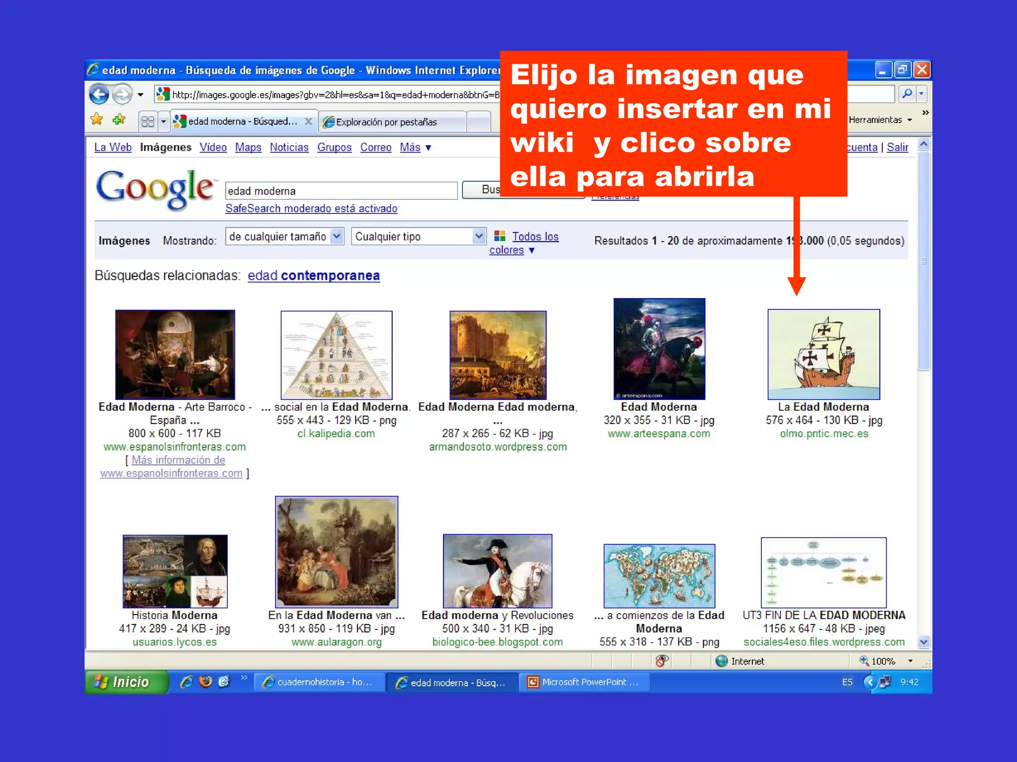 Elijo la imagen que quiero insertar en mi wiki  y clico sobre ella para abrirla 
