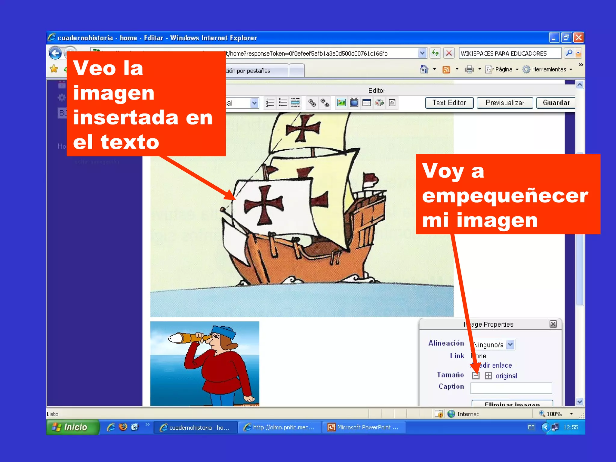 Veo la imagen insertada en el texto Voy a empequeñecer mi imagen 