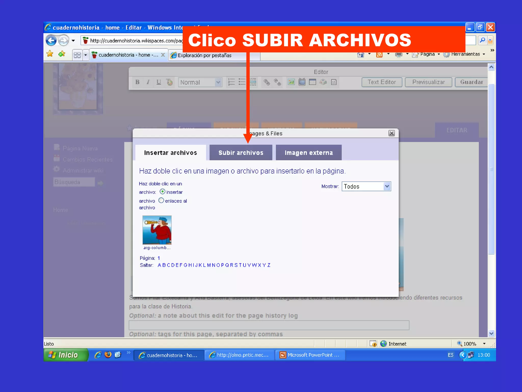 Clico SUBIR ARCHIVOS 