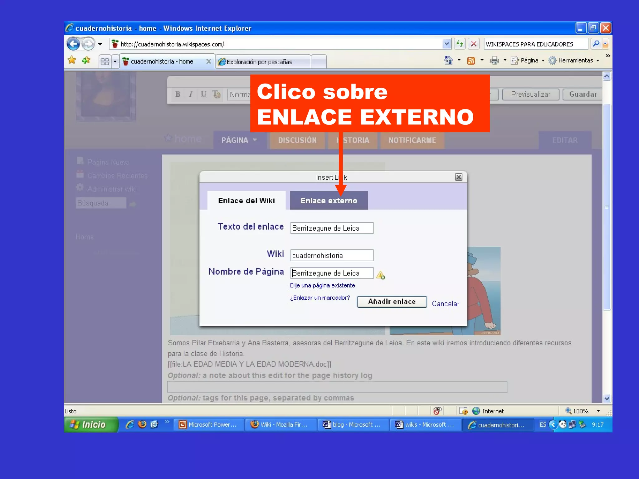 Clico sobre ENLACE EXTERNO 