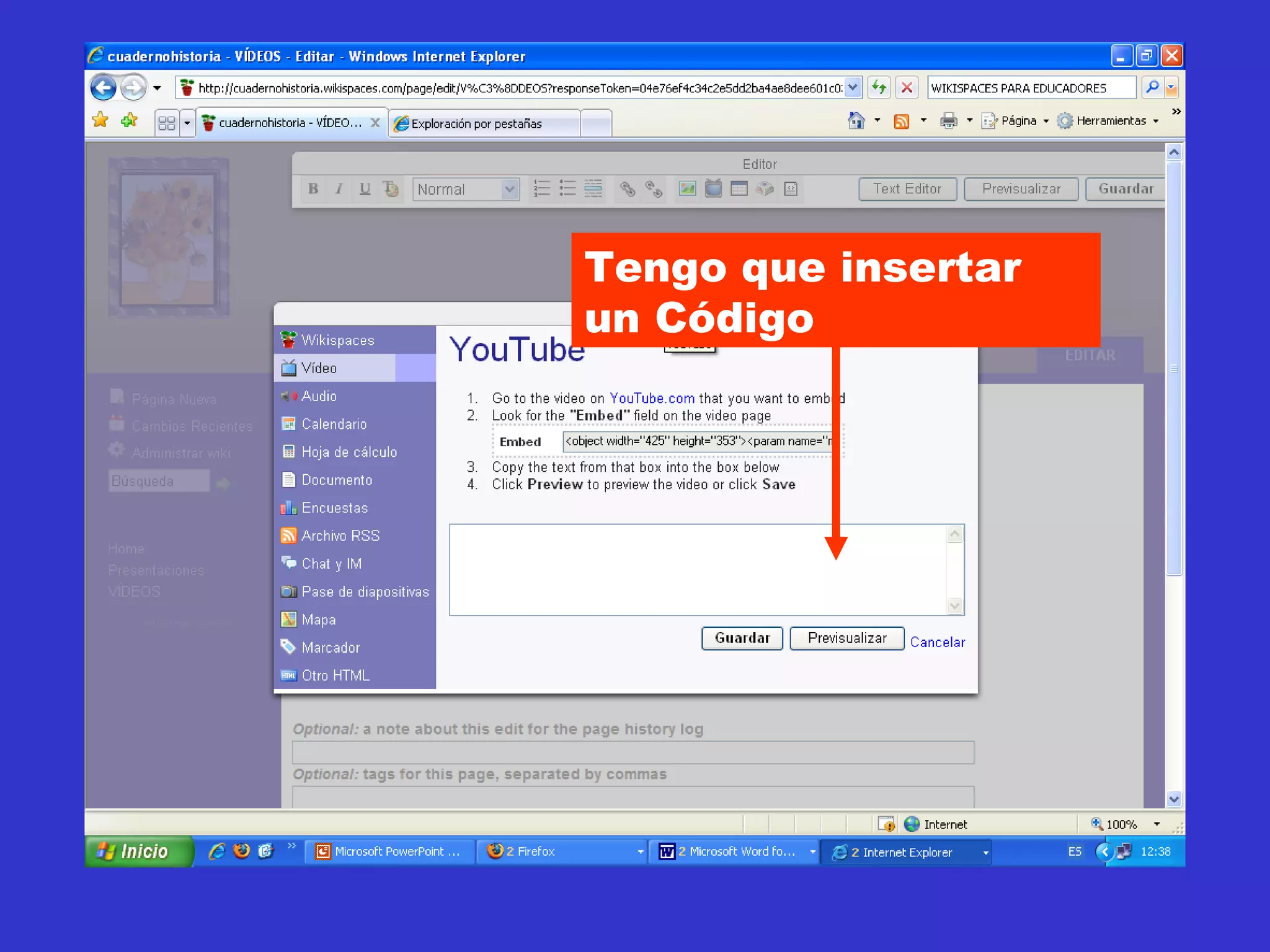 Tengo que insertar un Código 