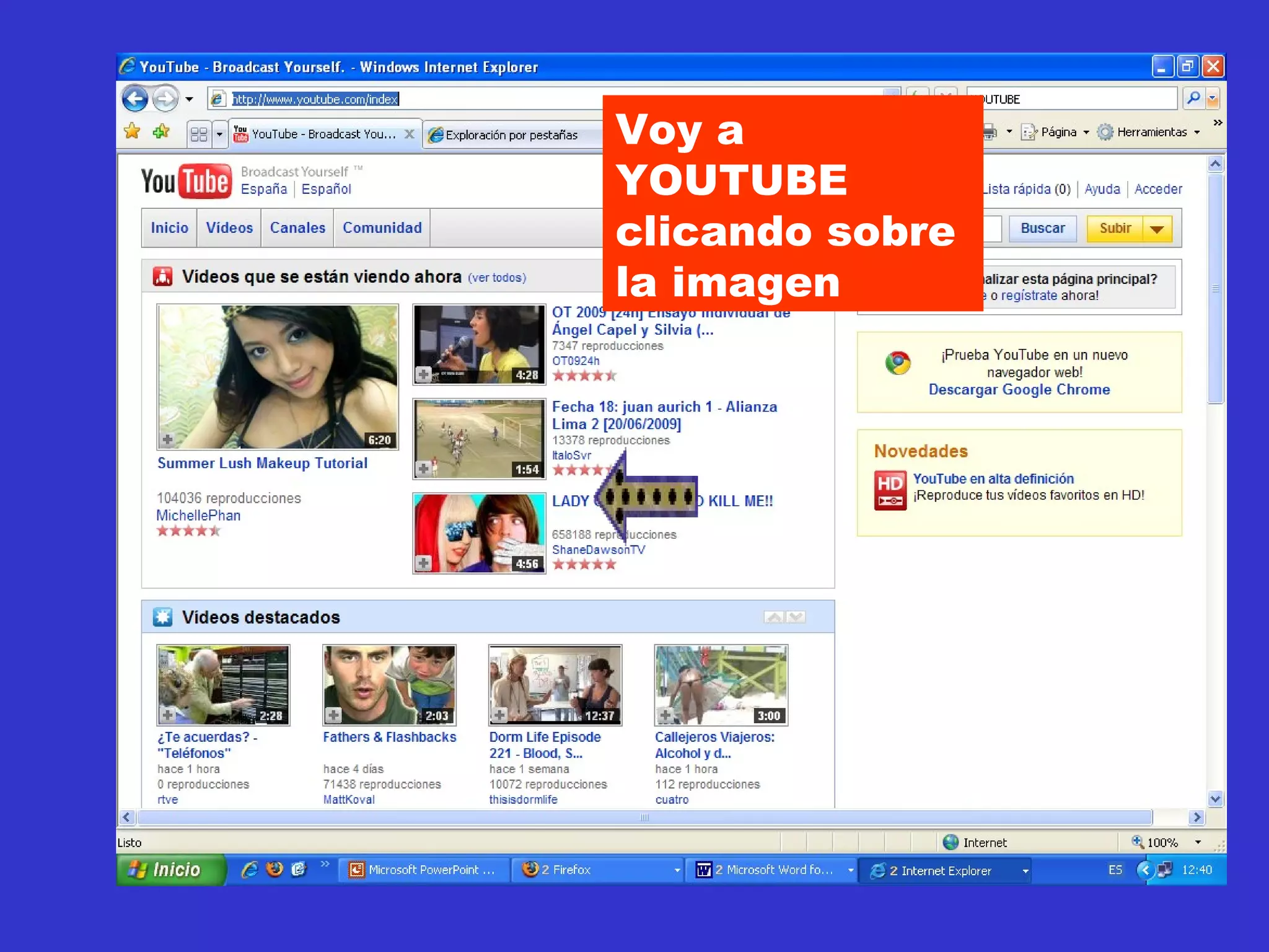 Voy a YOUTUBE clicando sobre la imagen 