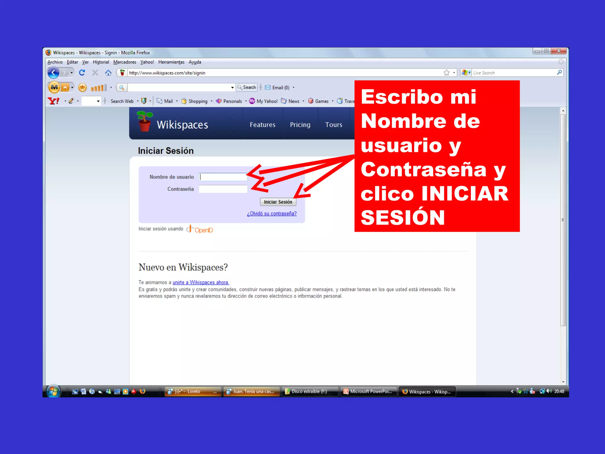 Escribo mi Nombre de usuario y Contraseña y clico INICIAR SESIÓN 