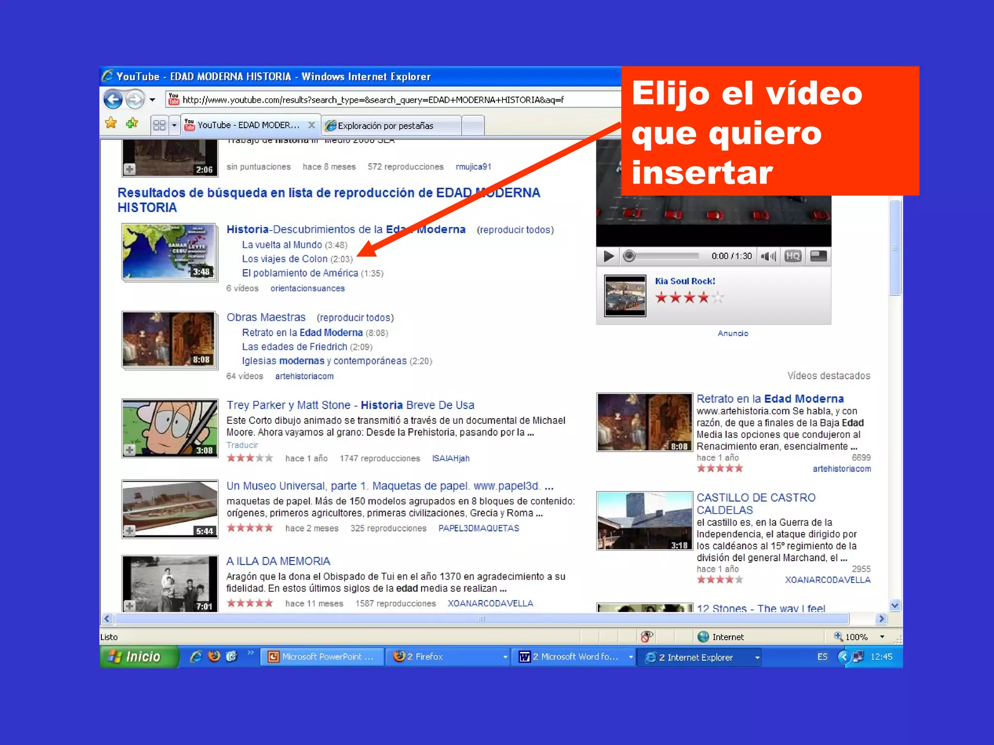 Elijo el vídeo que quiero insertar 
