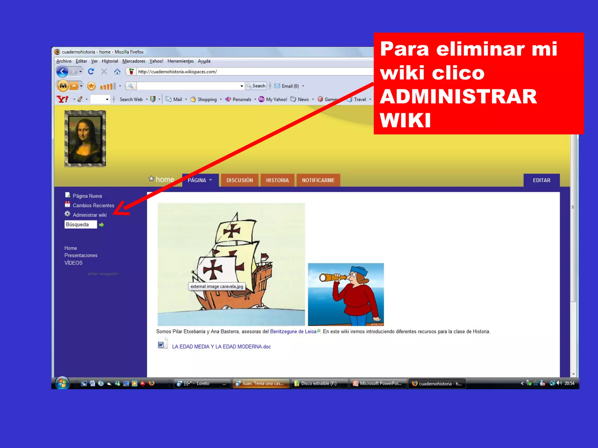 Para eliminar mi wiki clico ADMINISTRAR WIKI 