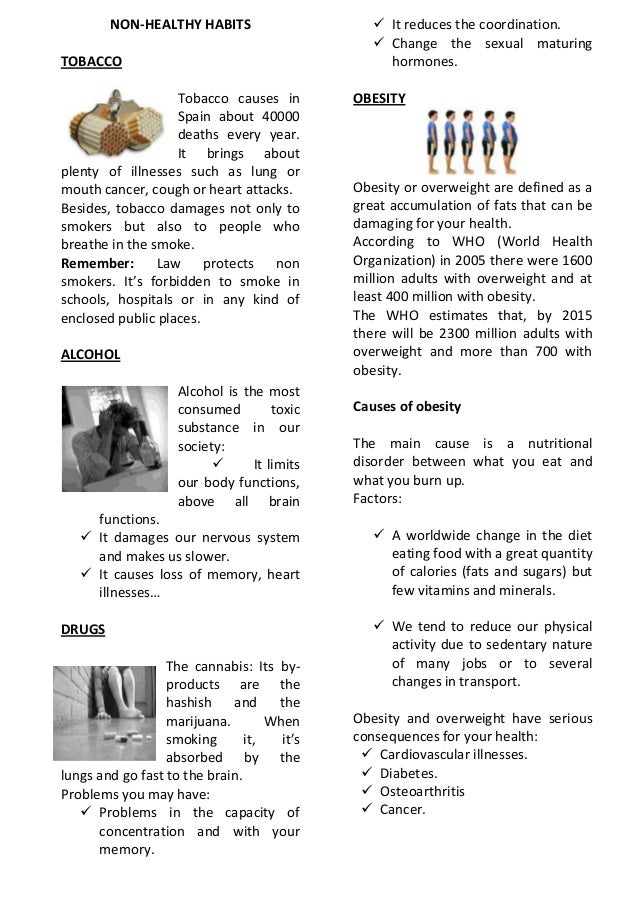 WORKSHEET UNHEALTHY HABITS