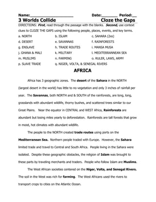 3 Worlds Collide Cloze