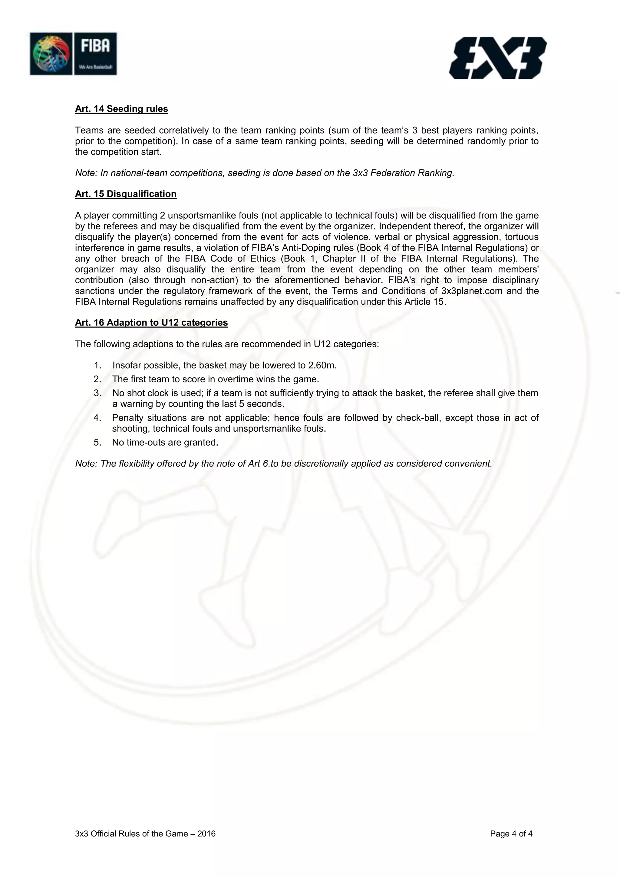 FIBA 3x3 Official Rules of the Game 2016 | PDF