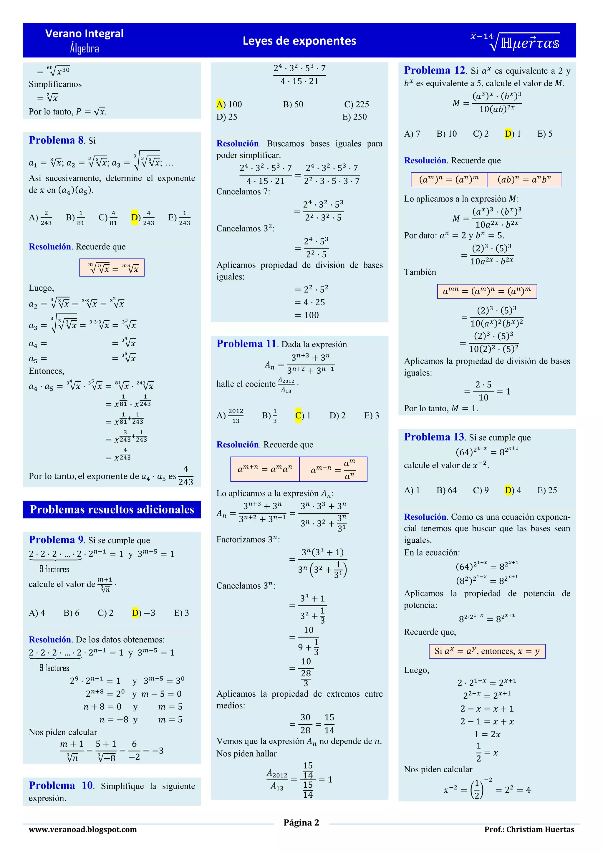 Leyes de exponentes | PDF