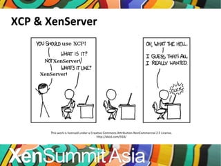 XCP & XenServer This work is licensed under a Creative Commons Attribution-NonCommercial 2.5 License. http://xkcd.com/918/ 