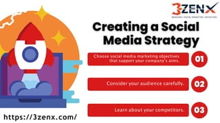 Choose social media marketing objectives
that support your company's aims.
Consider your audience carefully.
Learn about your competitors.
https://3zenx.com/
 