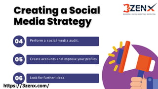 Perform a social media audit.
Create accounts and improve your profiles
Look for further ideas.
https://3zenx.com/
 