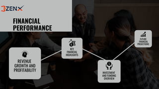 FINANCIAL
PERFORMANCE
REVENUE
GROWTH AND
PROFITABILITY
KEY
FINANCIAL
HIGHLIGHTS
INVESTMENT
AND FUNDING
OVERVIEW
FUTURE
FINANCIAL
PROJECTIONS
 