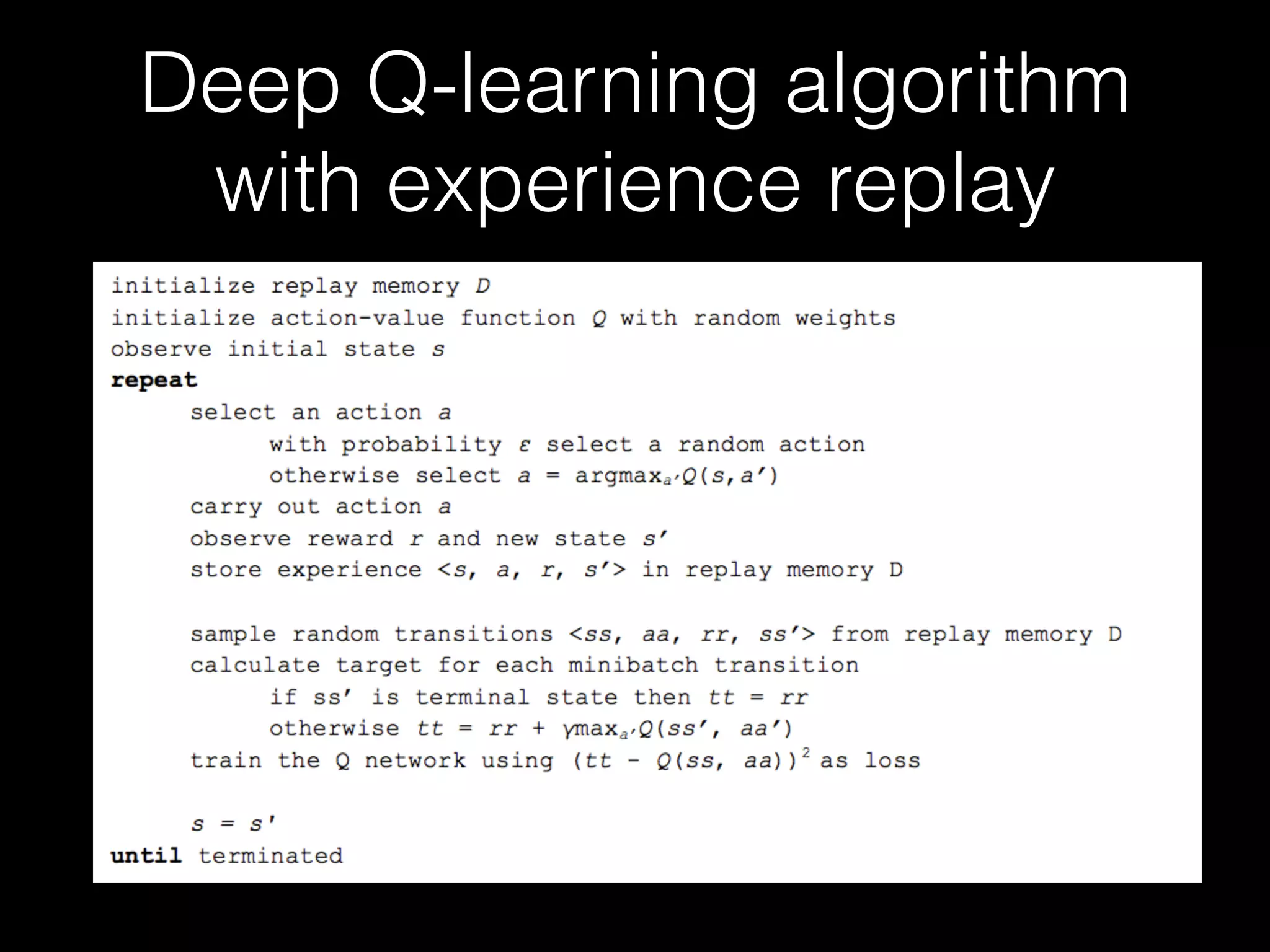 Deep Q-learning algorithm
with experience replay
 