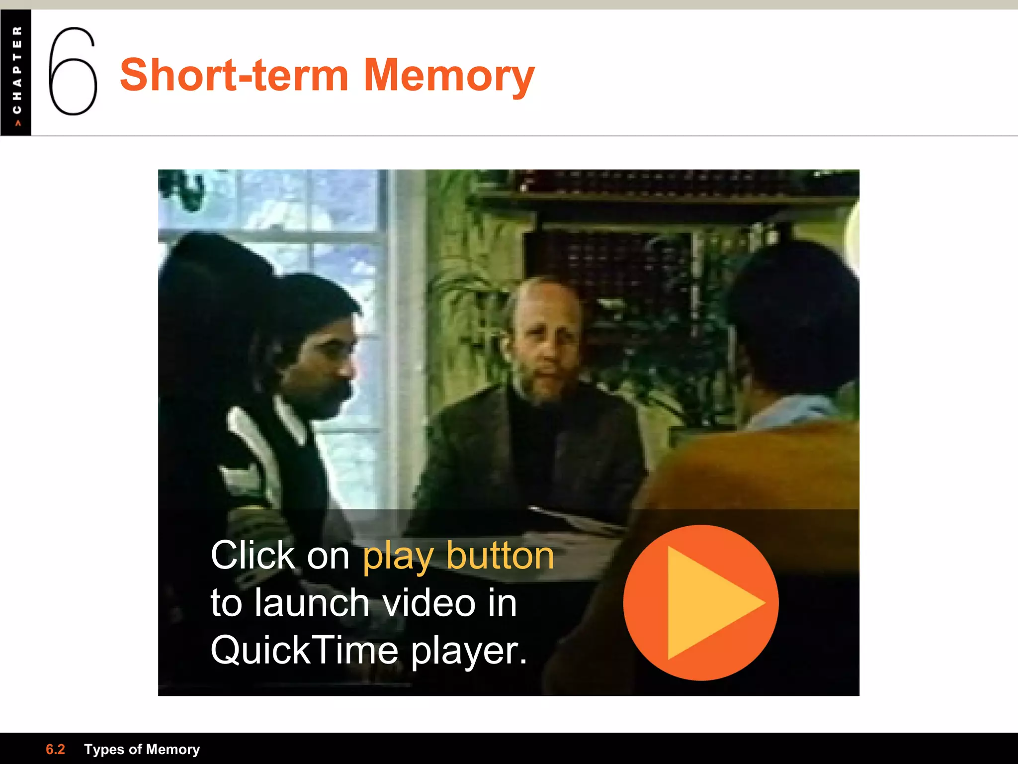 Short-term Memory
6.2 Types of Memory
Click on play button
to launch video in
QuickTime player.
 
